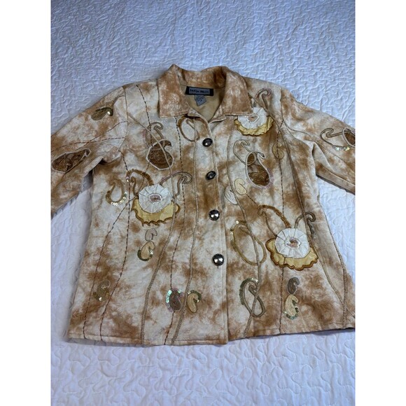 Vintage 90’s Indigo Moon Brown Gold Sequin Floral Button Jacket size medium - Picture 1 of 6